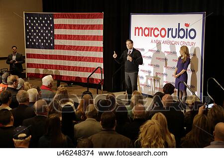 Picture - LAS VEGAS, NV - DECEMBER 14: Republican Presidential candidate Florida Senator Marco Rubio with his wife Jeanette Rubio, speaks during a campaign rally at the Renaissance Las Vegas on December 14, 2015 in Las Vegas, Nevada.. Fotosearch