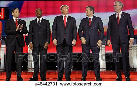 LAS VEGAS, NV - DECEMBER 15: Republican presidential candidates (L-R) Marco Rubio, Ben Carson, Donald Trump, Sen. Ted Cruz, Jeb Bush View Large Photo Image Stock Image - LAS VEGAS, NV - DECEMBER 15: Republican presidential candidates (L-R) Marco Rubio, Ben Carson, Donald Trump, Sen. Ted Cruz, Jeb Bush. Fotosearch