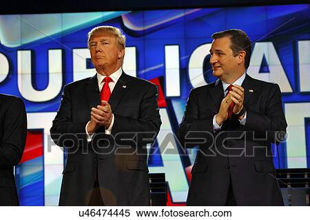 Stock Photography - LAS VEGAS, NV - DECEMBER 15: Republican presidential candidates US Senator Ted Cruz and Donald J. Trump clap at CNN republican presidential debate at The Venetian, December 15, 2015, Las Vegas, Nevada. Fotosearch