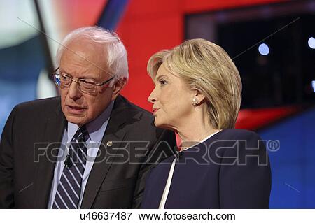 Stock Photo - LAS VEGAS, NV - OCTOBER 13 2015: CNN Democratic presidential debate features candidates Sen. Bernie Sanders, Hillary Clinton at Wynn Las Vegas.. Fotosearch