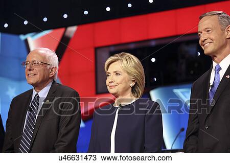 Stock Image - LAS VEGAS, NV - OCTOBER 13 2015: (L-R) Democratic presidential debate features candidates Bernie Sanders, Hillary Clinton and Martin O'Malley at Wynn Las Vegas.. Fotosearch