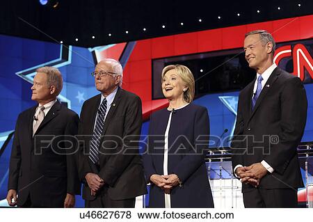 Stock Photo - LAS VEGAS, NV - OCTOBER 13 2015: (L-R) Democratic presidential debate features candidates Jim Webb, Sen. Bernie Sanders, Hillary Clinton and Martin O'Malley at Wynn Las Vegas.. Fotosearch