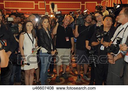 Stock Photo - LAS VEGAS, NV - OCTOBER 13: Democratic presidential debate spin room where photographers and videographers are waiting to interview candidates, 2016 Presidential Election. Fotosearch