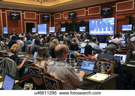 LAS VEGAS, NV - OCTOBER 13: Democratic presidential debate press filing room where media filing news stories for 2016 Presidential Election, Wynn, Las Vegas, NV View Large Photo Image Stock Photography - LAS VEGAS, NV - OCTOBER 13: Democratic presidential debate press filing room where media filing news stories for 2016 Presidential Election, Wynn, Las Vegas, NV. Fotosearch