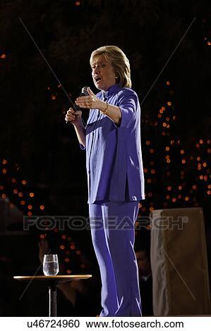 Stock Image - LAS VEGAS, NV - OCTOBER 14, 2015: Hillary Clinton, former U. S. secretary of state and 2016 Democratic presidential candidate, speaks at Hillary for America Nevada Rally, Springs Preserve Amphitheater. Fotosearch