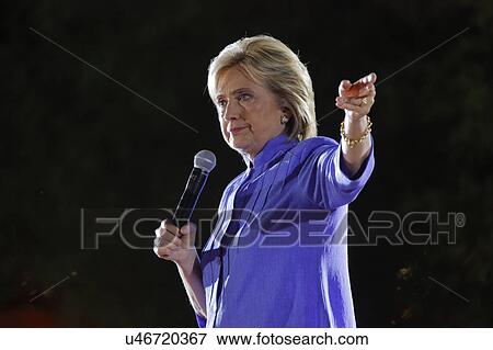 Stock Photo - LAS VEGAS, NV - OCTOBER 14, 2015: Hillary Clinton, former U. S. secretary of state and 2016 Democratic presidential candidate, speaks at Hillary for America Nevada Rally, Springs Preserve Amphitheater. Fotosearch
