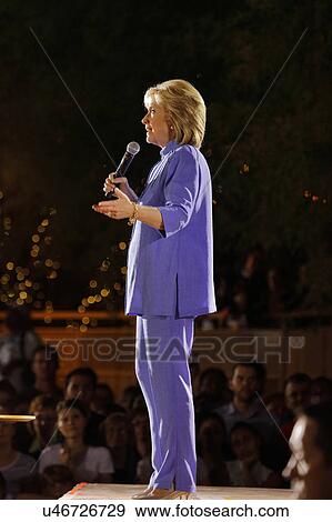 Stock Photo - LAS VEGAS, NV - OCTOBER 14, 2015: Hillary Clinton, former U. S. secretary of state and 2016 Democratic presidential candidate, speaks at Hillary for America Nevada Rally, Springs Preserve Amphitheater. Fotosearch