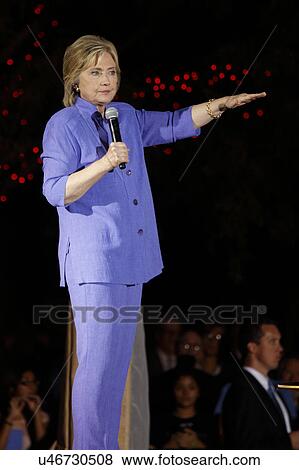 Stock Photo - LAS VEGAS, NV - OCTOBER 14, 2015: Hillary Clinton, former U. S. secretary of state and 2016 Democratic presidential candidate, speaks at Hillary for America Nevada Rally, Springs Preserve Amphitheater. Fotosearch