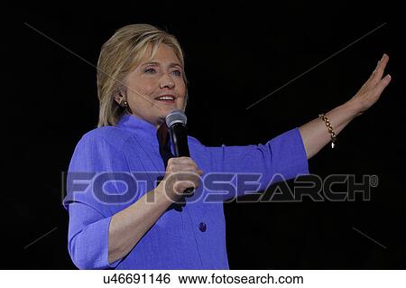 Stock Photograph - LAS VEGAS, NV - OCTOBER 14, 2015: Hillary Clinton, former U. S. secretary of state and 2016 Democratic presidential candidate, speaks at Hillary for America Nevada Rally, Springs Preserve Amphitheater. Fotosearch