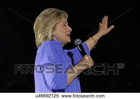 Stock Photography - LAS VEGAS, NV - OCTOBER 14, 2015: Hillary Clinton, former U. S. secretary of state and 2016 Democratic presidential candidate, speaks at Hillary for America Nevada Rally, Springs Preserve Amphitheater. Fotosearch