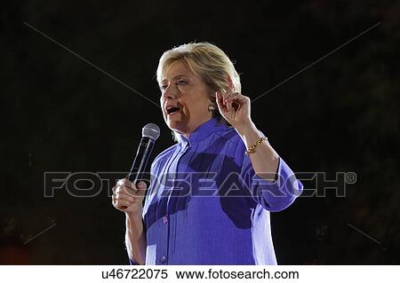 Stock Photography - LAS VEGAS, NV - OCTOBER 14, 2015: Hillary Clinton, former U. S. secretary of state and 2016 Democratic presidential candidate, speaks at Hillary for America Nevada Rally, Springs Preserve Amphitheater. Fotosearch