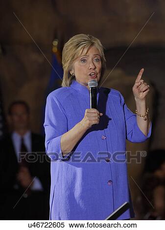 Stock Photography - LAS VEGAS, NV - OCTOBER 14, 2015: Hillary Clinton, former U. S. secretary of state and 2016 Democratic presidential candidate, speaks at Hillary for America Nevada Rally, Springs Preserve Amphitheater. Fotosearch