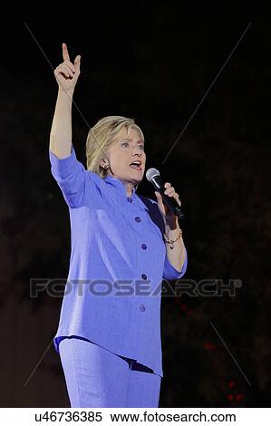 Stock Photography - LAS VEGAS, NV - OCTOBER 14, 2015: Hillary Clinton, former U. S. secretary of state and 2016 Democratic presidential candidate, speaks at Hillary for America Nevada Rally, Springs Preserve Amphitheater. Fotosearch