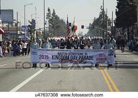 Stock Photo - Los Angeles, California, USA, January 19, 2015, 30th annual Martin Luther King Jr. Kingdom Day Parade, parade banner. Fotosearch