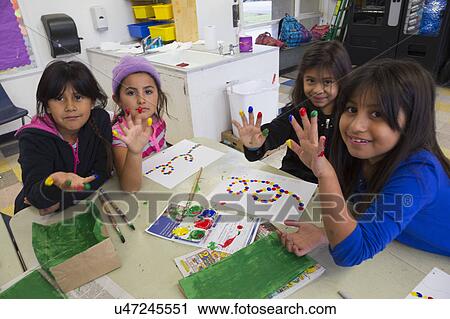 Oak View, California, USA, December 15, children doing finger painting after school View Large Photo Image Stock Image - Oak View, California, USA, December 15, children doing finger painting after school. Fotosearch