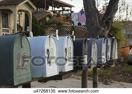 Oak View, California, USA, December 15, mailboxes all lined up View Large Photo Image Stock Photography - Oak View, California, USA, December 15, mailboxes all lined up. Fotosearch