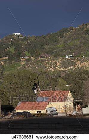 Oak View, California, USA, March 1, 2015, Yellow barn with sunset light after storm, Ojai Valley View Large Photo Image Stock Image - Oak View, California, USA, March 1, 2015, Yellow barn with sunset light after storm, Ojai Valley. Fotosearch
