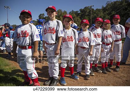 Stock Photo - Oak View, California, USA, March 7, 2015, Ojai Valley Little League Field, youth Baseball, Spring, team portrait. Fotosearch