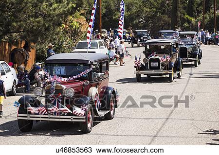 Stock Image - Oak View, California, USA, May 24, 2015, Memorial Day Parade features line of antique cars. Fotosearch