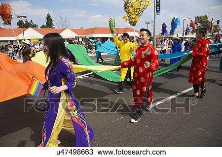Stock Image - Orange County, City of Westminster, Southern California, USA, February 21, 2015, Little Saigon, Vietnamese-American Community, TET Parade celebrates Tet Lunar New Year. Fotosearch