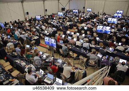 REAGAN PRESIDENTIAL LIBRARY, SIMI VALLEY, LA, CA - SEPTEMBER 16, 2015, Media filing room during the Republican presidential debate at the Ronald Reagan Presidential Library in Simi Valley, California, U. S. View Large Photo Image Stock Photo - REAGAN PRESIDENTIAL LIBRARY, SIMI VALLEY, LA, CA - SEPTEMBER 16, 2015, Media filing room during the Republican presidential debate at the Ronald Reagan Presidential Library in Simi Valley, California, U. S.. Fotosearch