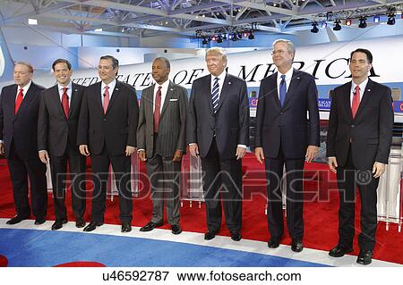 Stock Photo - REAGAN PRESIDENTIAL LIBRARY, SIMI VALLEY, LA, CA - SEPTEMBER 16, 2015, Air Force One Background features Mike Huckabee, Marco Rubio, Ted Cruz, Ben Carson, Donald Trump, Jeb Bush, Scott Walker.. Fotosearch
