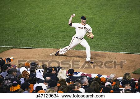 Picture - San Francisco, California, USA, October 16, 2014, AT&T Park, baseball stadium, SF Giants versus St. Louis Cardinals, National League Championship Series (NLCS), Hunter Strickland warms up. Fotosearch