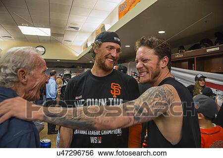 Stock Photograph - San Francisco, California, USA, October 16, 2014, AT&T Park, baseball stadium, SF Giants versus St. Louis Cardinals, National League Championship Series (NLCS), Jake Peave and Hunter Pence. Fotosearch