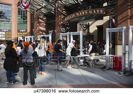 Stock Photograph - San Francisco, California, USA, October 16, 2014, AT&T Park, baseball stadium, SF Giants versus St. Louis Cardinals, National League Championship Series (NLCS), fans at Willie Mays Gate. Fotosearch