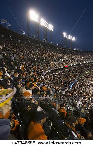 Stock Photography - San Francisco, California, USA, October 16, 2014, AT&T Park, baseball stadium, SF Giants versus St. Louis Cardinals, National League Championship Series (NLCS), crowd watches game elevated view. Fotosearch