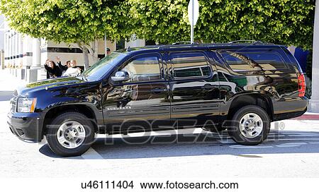 Picture - SAN GABRIEL, LA, CA - JANUARY 7, 2016, Democratic Presidential candidate Hillary Clinton departs in Black SUV Limo at Asian American and Pacific Islander (AAPI) members.. Fotosearch
