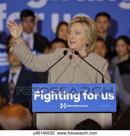 Stock Image - SAN GABRIEL, LA, CA - JANUARY 7, 2016, Democratic Presidential candidate Hillary Clinton speaks to Asian American and Pacific Islander (AAPI) members.. Fotosearch