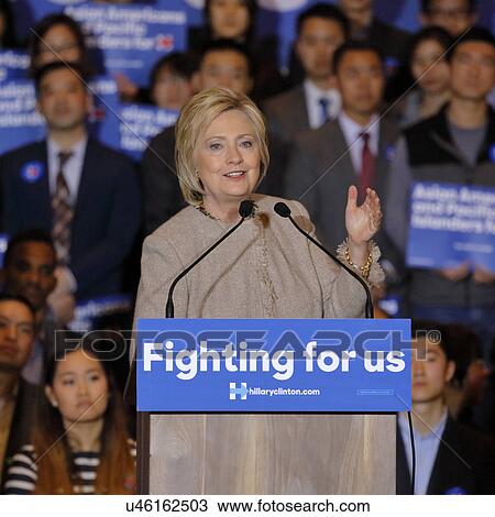 Stock Image - SAN GABRIEL, LA, CA - JANUARY 7, 2016, Democratic Presidential candidate Hillary Clinton speaks to Asian American and Pacific Islander (AAPI) members.. Fotosearch