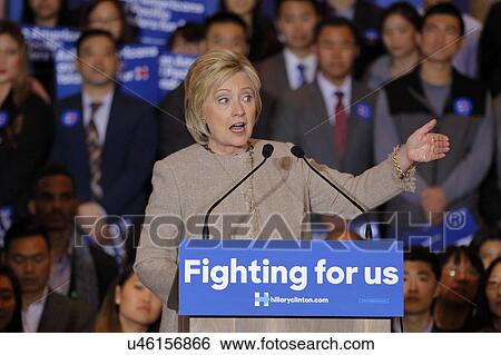 Stock Photograph - SAN GABRIEL, LA, CA - JANUARY 7, 2016, Democratic Presidential candidate Hillary Clinton speaks to Asian American and Pacific Islander (AAPI) members.. Fotosearch