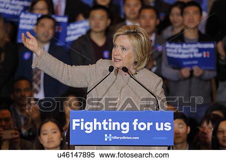 Stock Photography - SAN GABRIEL, LA, CA - JANUARY 7, 2016, Democratic Presidential candidate Hillary Clinton speaks to Asian American and Pacific Islander (AAPI) members.. Fotosearch