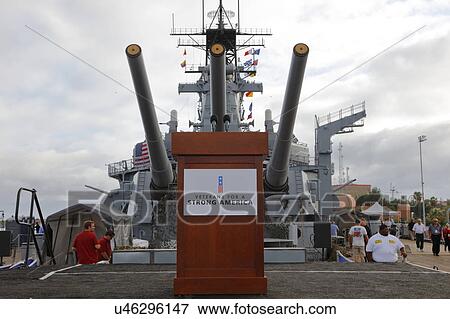 Stock Photo - SAN PEDRO, CA - SEPTEMBER 15, 2015: Hispanic protestors at Donald Trump 2016 Republican presidential rally aboard the Battleship USS Iowa in San Pedro, Los Angeles, California.. Fotosearch