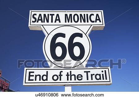 Santa Monica, California, USA 5/2/2015, Route 66 sign Santa Monica Pier, end of famous Route 66 highway from Chicago View Large Photo Image Stock Photograph - Santa Monica, California, USA 5/2/2015, Route 66 sign Santa Monica Pier, end of famous Route 66 highway from Chicago. Fotosearch