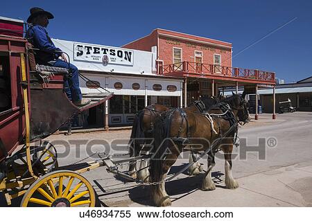 Stock Photography - Tombstone, Arizona, USA, April 6, 2015, stage coach in old western town home of Doc Holliday and Wyatt Earp and Gunfight at the O. K. Corral. Fotosearch