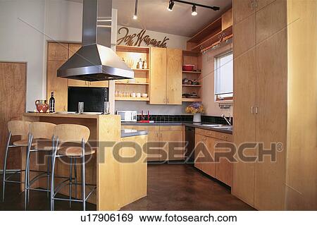 Contemporary kitchen in loft style apartment View Large Photo Image Stock Photo - Contemporary kitchen in loft style apartment. Fotosearch