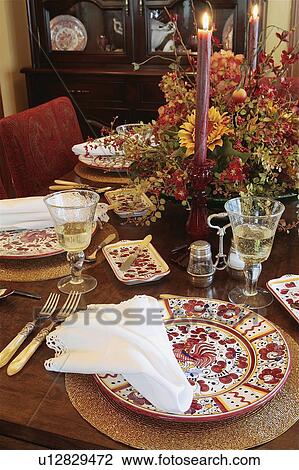 Decorative plates on dining room table View Large Photo Image Stock Image - Decorative plates on dining room table. Fotosearch