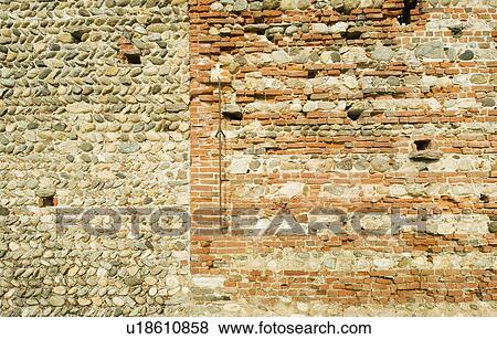 Stock Photo - Detail stone and brick wall. Fotosearch