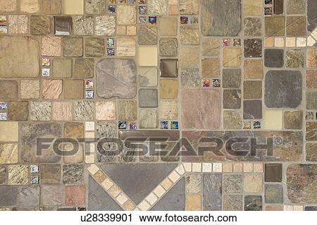 Stock Image - Detail tile backsplash in kitchen. Fotosearch