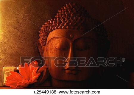 Detail wooden Buddha head View Large Photo Image Stock Photo - Detail wooden Buddha head. Fotosearch