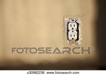 Stock Photograph - Electrical outlet without cover. Fotosearch