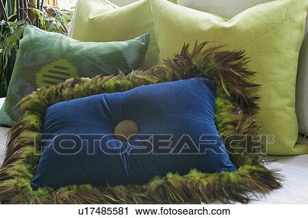 Green and blue throw pillows View Large Photo Image Stock Image - Green and blue throw pillows. Fotosearch