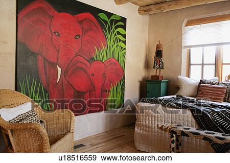 Large painting of an elephant in artist's bedroom View Large Photo Image Stock Photo - Large painting of an elephant in artist's bedroom. Fotosearch