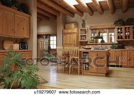 Traditional wooden kitchen View Large Photo Image Stock Photo - Traditional wooden kitchen. Fotosearch