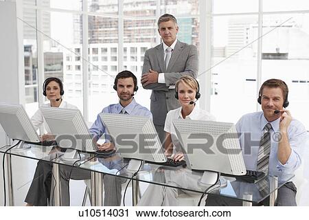 Employees with their boss View Large Photo Image Stock Image - Employees with their boss. Fotosearch