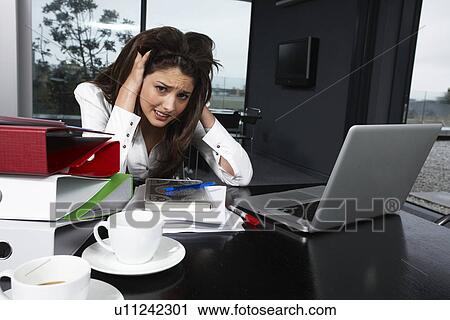 Stock Image - Stressed girl. Fotosearch