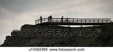 Stock Photo - Boardwalk lookout point at rugged mountaintop. Fotosearch